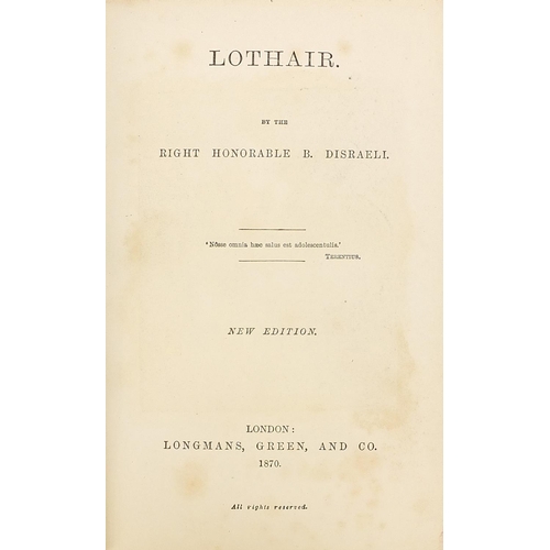 436 - Lothair by the Right Honourable D Disraeli 1870 19th century leather bound hardback book London publ... 