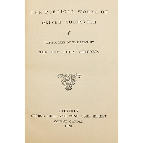 632 - Seven 19th century leather bound hardback books comprising Lady of the Lake, Goldsmith's Poetical Wo... 