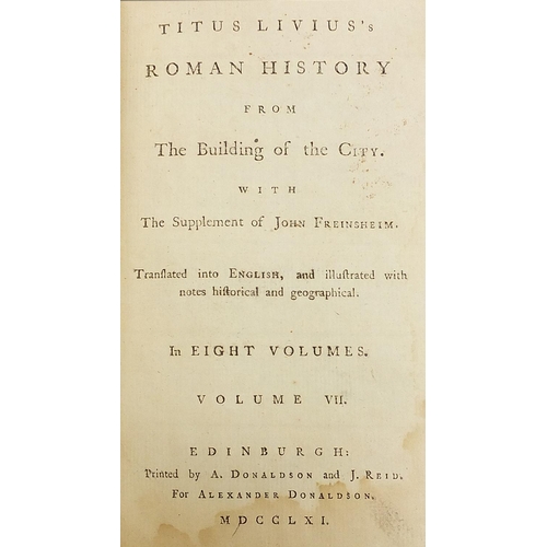 627 - Titus Livius's Roman History from the Buildings of Gipy, 1761, antique leather bound hardback book E... 