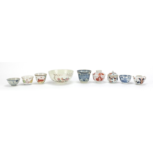 274 - Chinese and European ceramics including tea bowls and Imari palette teapot, the largest 15.5cm in di... 