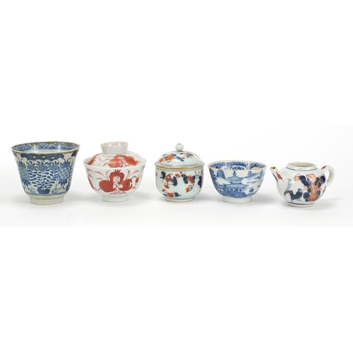 274 - Chinese and European ceramics including tea bowls and Imari palette teapot, the largest 15.5cm in di... 