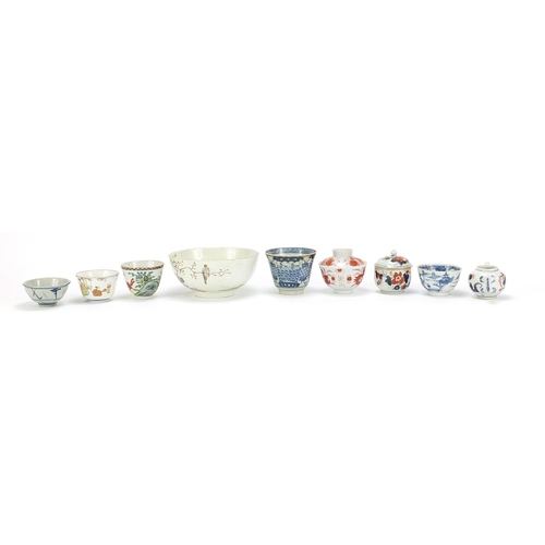 274 - Chinese and European ceramics including tea bowls and Imari palette teapot, the largest 15.5cm in di... 