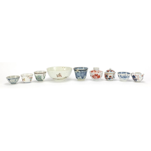 274 - Chinese and European ceramics including tea bowls and Imari palette teapot, the largest 15.5cm in di... 