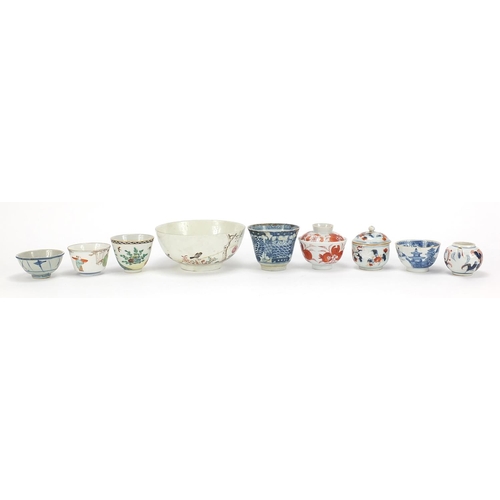 274 - Chinese and European ceramics including tea bowls and Imari palette teapot, the largest 15.5cm in di... 