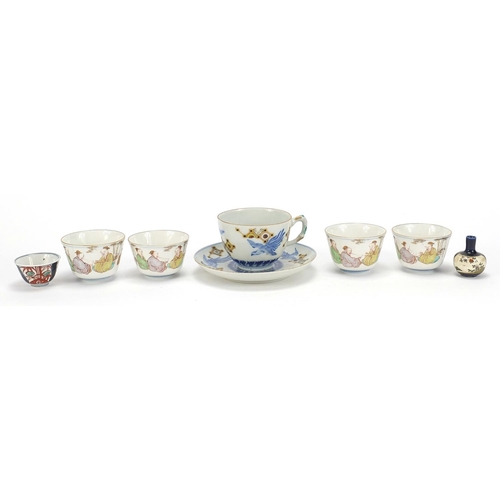 1003 - Japanese ceramics including a cup with saucer hand painted with phoenixes, miniature Satsuma vase an... 