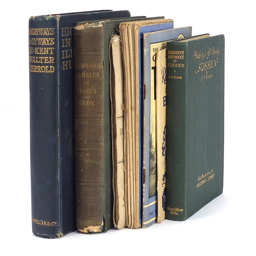 637 - Kent and Sussex hardback books including Rambles in Sussex and motoring interest  Bartholomew's fold... 