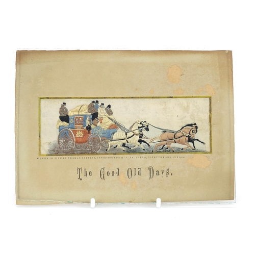 640 - Victorian silk Stevengraph entitled The Good Old Days, mounted, unframed, 14.5cm x 5cm excluding the... 