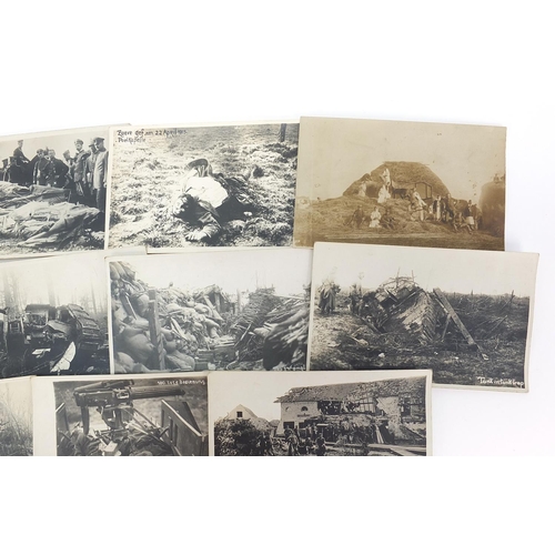 443 - World War I black and white photographic postcards, predominantly German including trenches, dead so... 