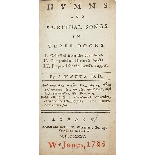 264 - Two antique leather bound hard back books comprising Collection of Hymns 1775, printed and sold by H... 