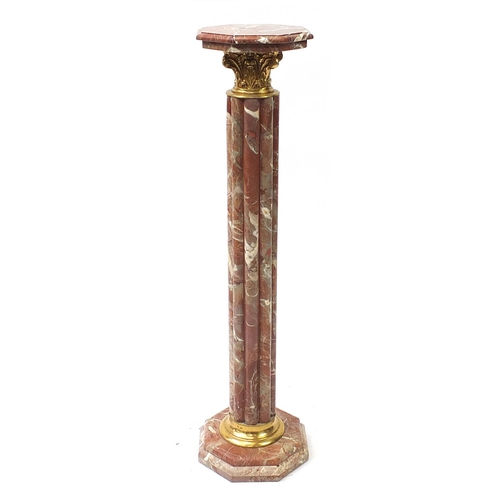 153B - Marble and ormolu mounted marble column with octagonal top, 114cm high x 26cm in diameter