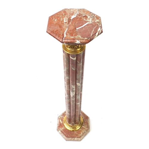 153B - Marble and ormolu mounted marble column with octagonal top, 114cm high x 26cm in diameter