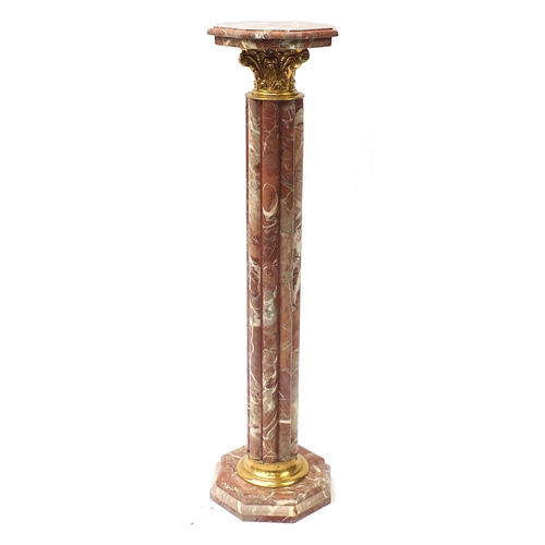 153B - Marble and ormolu mounted marble column with octagonal top, 114cm high x 26cm in diameter