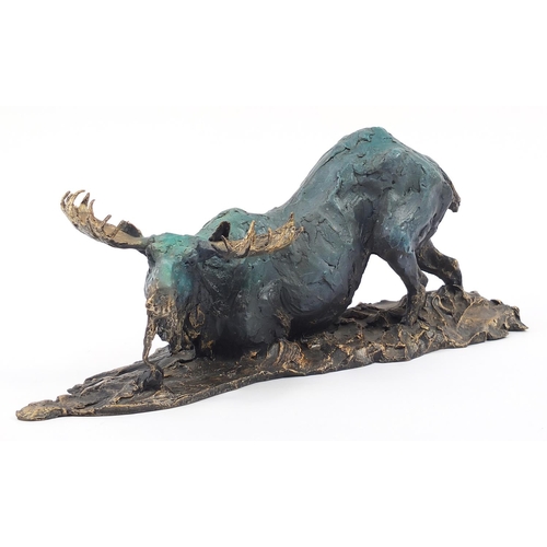 1041 - Large Modernist patinated bronze study of a moose, 60cm in length