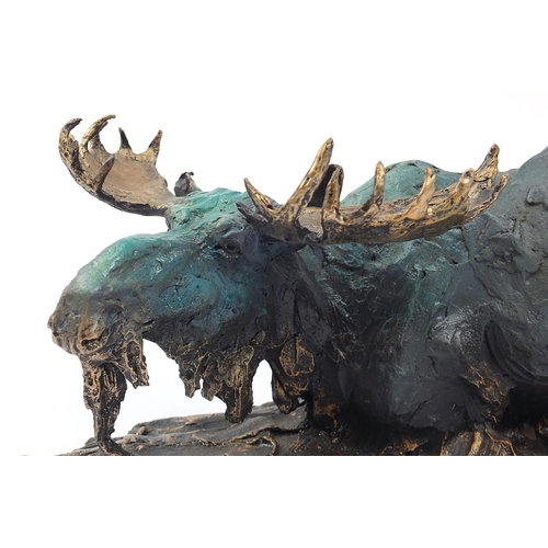 1041 - Large Modernist patinated bronze study of a moose, 60cm in length