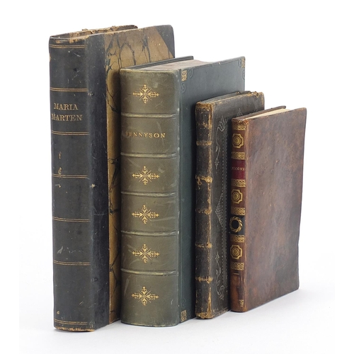 265 - Four antique leather bound hardback books comprising The Poetical Works of W M Falconer, Consolation... 