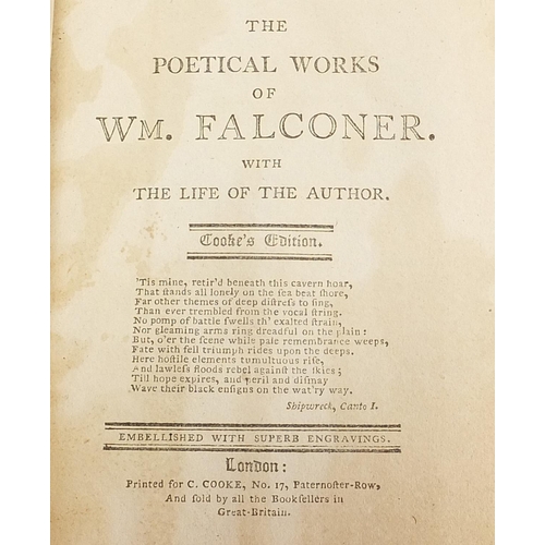 265 - Four antique leather bound hardback books comprising The Poetical Works of W M Falconer, Consolation... 