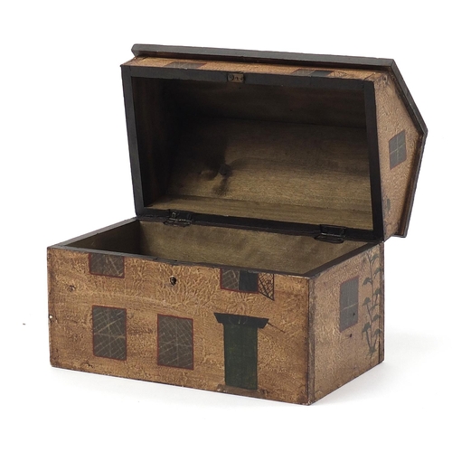 592 - Hand painted wooden box in the form of a Georgian House, 23cm H x 26cm W x 17cm D