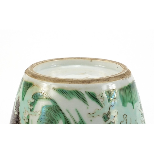 814 - Chinese porcelain tea caddy hand painted in the famille verte palette with a dragon amongst clouds a... 