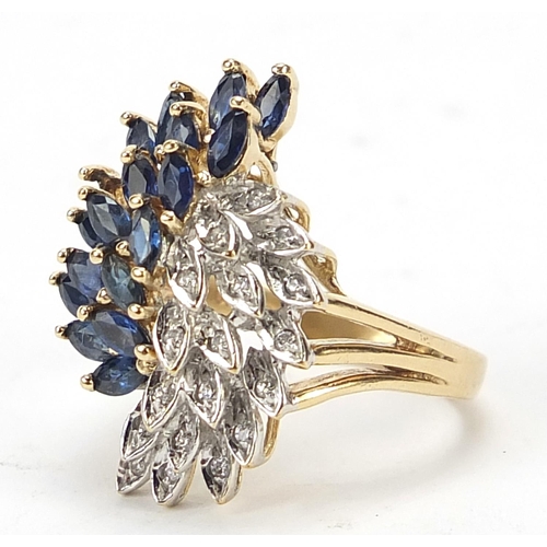 700 - 9ct gold diamond and sapphire cocktail ring, size L, 4.6g