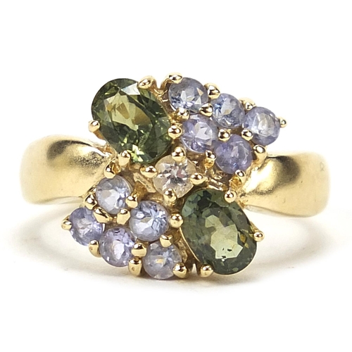 254 - 9ct gold multi gem ring, size N, 3.7g