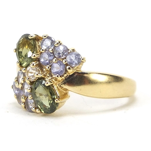 254 - 9ct gold multi gem ring, size N, 3.7g