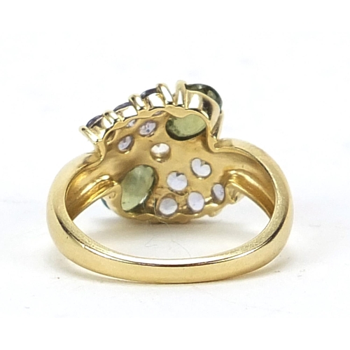 254 - 9ct gold multi gem ring, size N, 3.7g