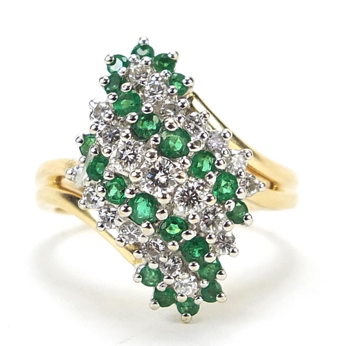 919 - 14ct gold diamond and green cocktail ring, size M, 6.7g