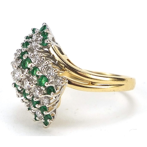 919 - 14ct gold diamond and green cocktail ring, size M, 6.7g