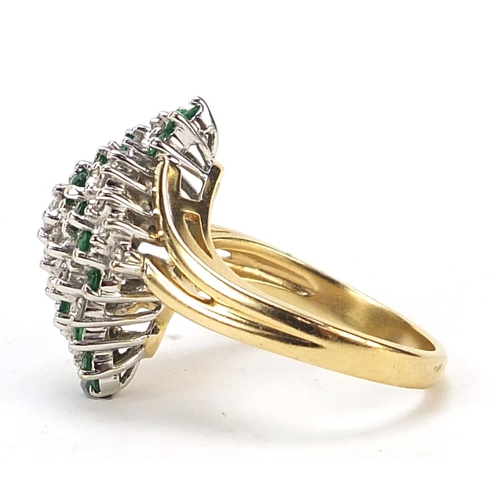 919 - 14ct gold diamond and green cocktail ring, size M, 6.7g