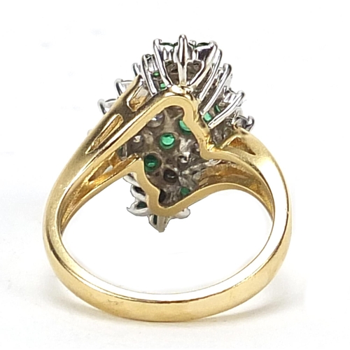 919 - 14ct gold diamond and green cocktail ring, size M, 6.7g