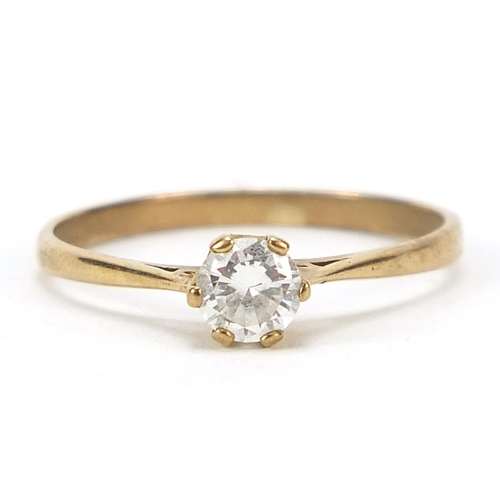 1073 - 9ct gold clear stone solitaire ring, size R, 1.5g