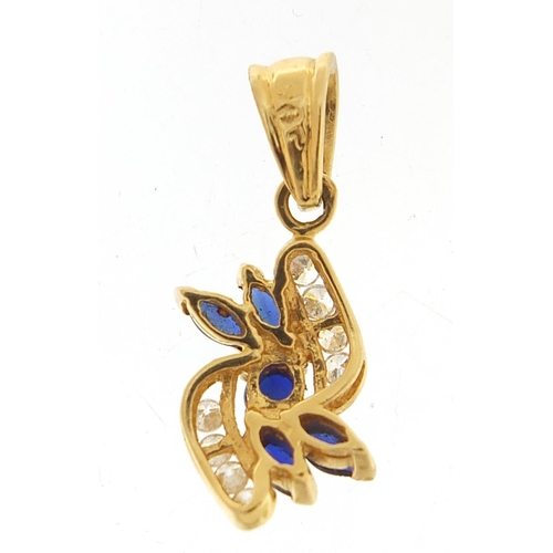 546 - 9ct gold sapphire and clear stone pendant, 2.5cm high, 2.9g