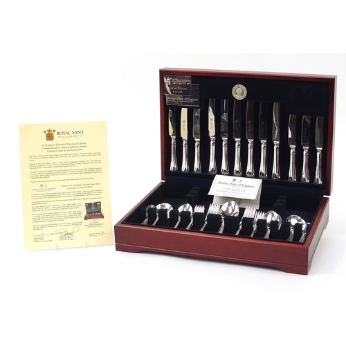 1082 - Arthur Price 44 piece canteen of silver plated cutlery by the Royal Mint commemorating Queen Elizabe... 