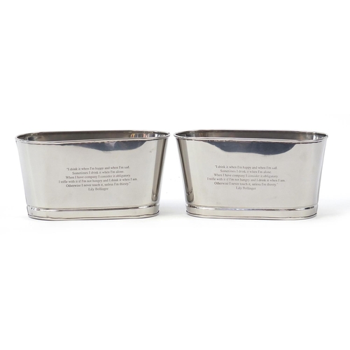 1045 - Pair of Champagne ice buckets with Lily Bollinger mottos, each 15.5cm H x 29.5cm W x 14.5cm D