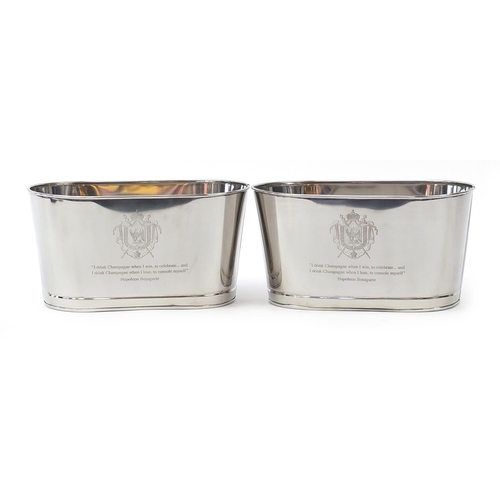 1044 - Pair of Champagne ice buckets with Lily Bollinger and Napoleon Bonaparte mottos, each 18cm H x 34cm ... 