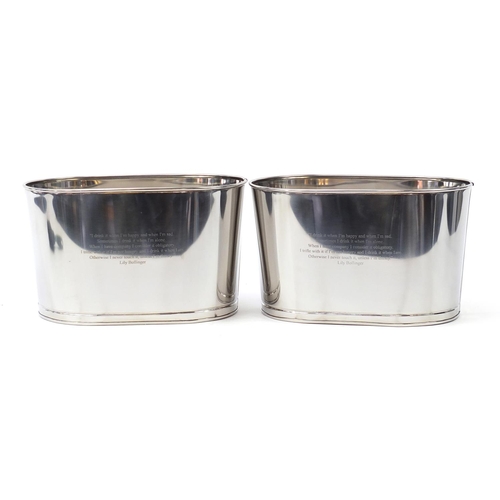 1043 - Pair of large Champagne ice buckets with Lily Bollinger mottos, each 26cm H x 43cm W x 29cm D