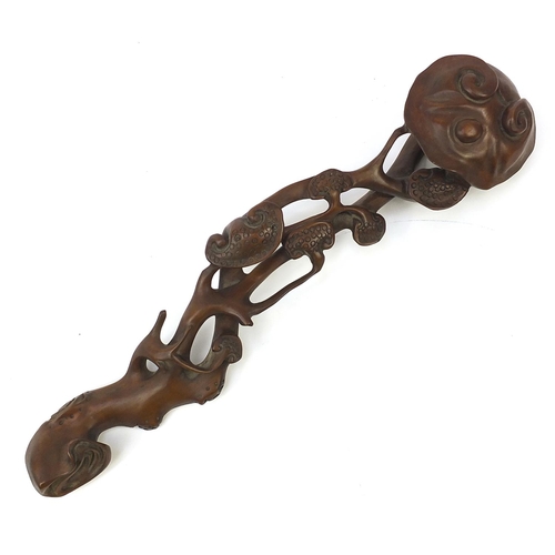 835 - Chinese carved hardwood sceptre, 43.5cm in length