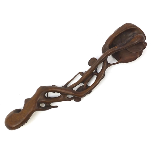 835 - Chinese carved hardwood sceptre, 43.5cm in length