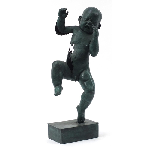 46 - Large patinated bronze study of a nude baby boy, 61cm high