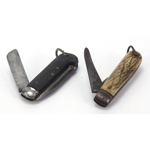 755 - Two 19th century coachman's knives including a horn flanked example, one stamped Smith Liverpool, th... 