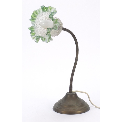 602 - Adjustable brass desk light with frilled glass shade