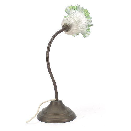 602 - Adjustable brass desk light with frilled glass shade