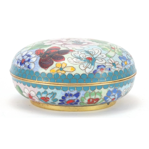 838 - Chinese cloisonné bun box and cover and a pair of Canton enamel dishes each hand painted with a phoe... 