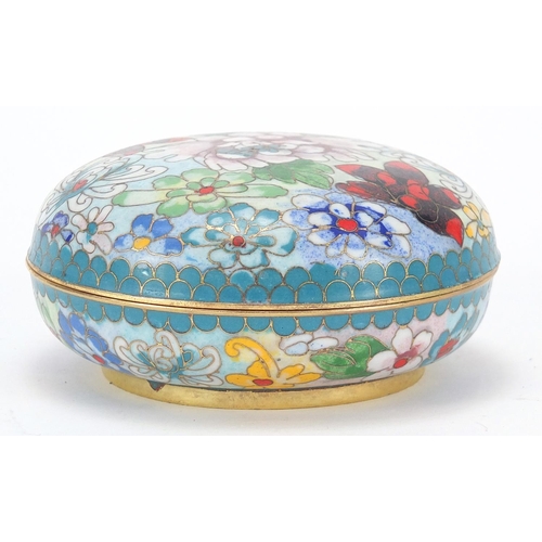 838 - Chinese cloisonné bun box and cover and a pair of Canton enamel dishes each hand painted with a phoe... 