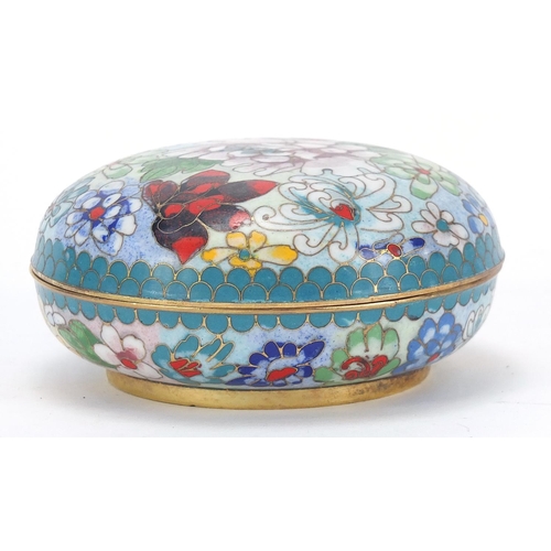 838 - Chinese cloisonné bun box and cover and a pair of Canton enamel dishes each hand painted with a phoe... 