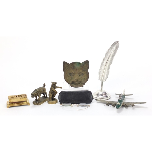 795 - Objects including an Art Nouveau double stamp box, dog and bear design mascots and an aeroplane ligh... 