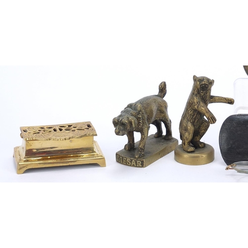 795 - Objects including an Art Nouveau double stamp box, dog and bear design mascots and an aeroplane ligh... 