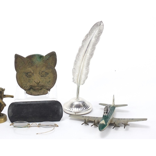 795 - Objects including an Art Nouveau double stamp box, dog and bear design mascots and an aeroplane ligh... 