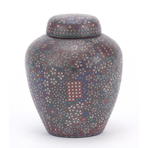 199 - Japanese cloisonné tea caddy with cover enamelled with flowers, 11cm high