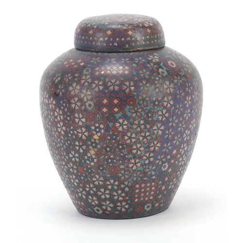 199 - Japanese cloisonné tea caddy with cover enamelled with flowers, 11cm high